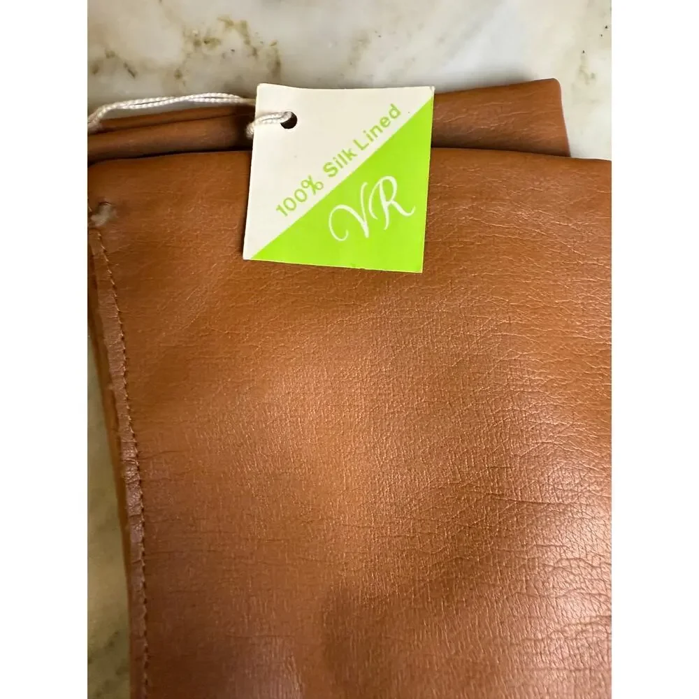 Vintage Faux Leather Silk Lined Gloves Tan M